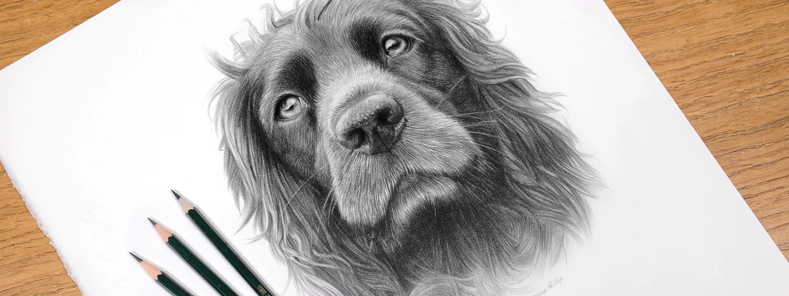 Collection of hand-drawn pencil portraits by Melanie Phillips, featuring various pets.